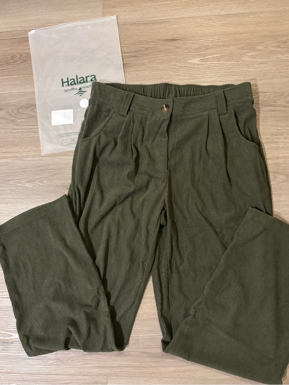 Halara Mid Rise TALL Corduroy Pants Olive Green MSRP $45